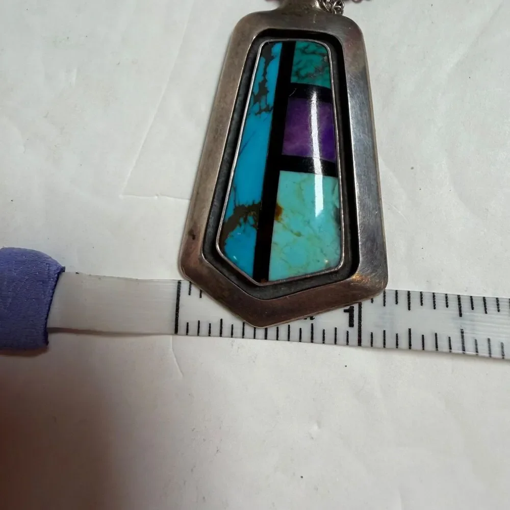 Sterling Silver Southwest Inlay Pendant Necklace Turquoise Sugilite 24